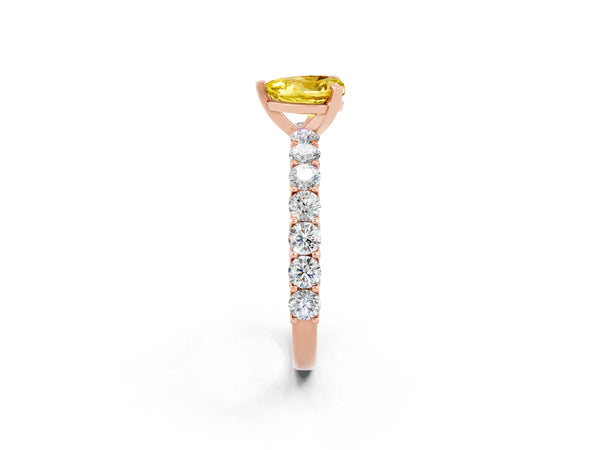Rose gold Heart Cut Yellow Sapphire Solitaire Ring with Shared Prong Pavé Band and Four-Prong Setting
