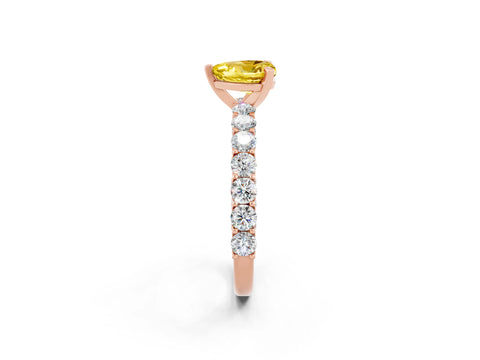 Rose gold Heart Cut Yellow Sapphire Solitaire Ring with Shared Prong Pavé Band and Four-Prong Setting_14