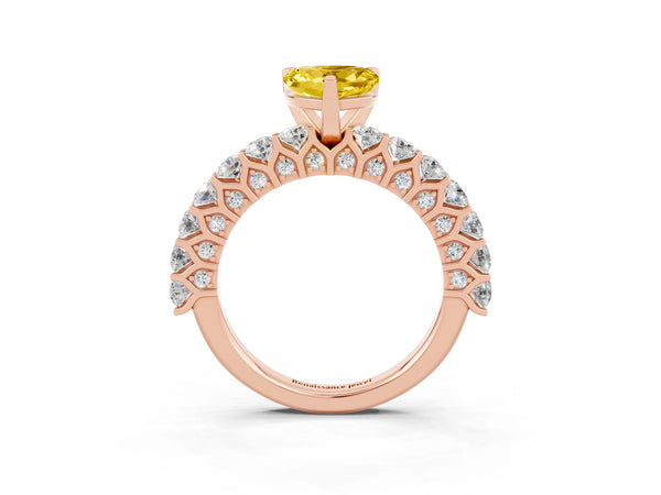 Rose gold Heart Cut Yellow Sapphire Solitaire Ring with Shared Prong Pavé Band and Four-Prong Setting