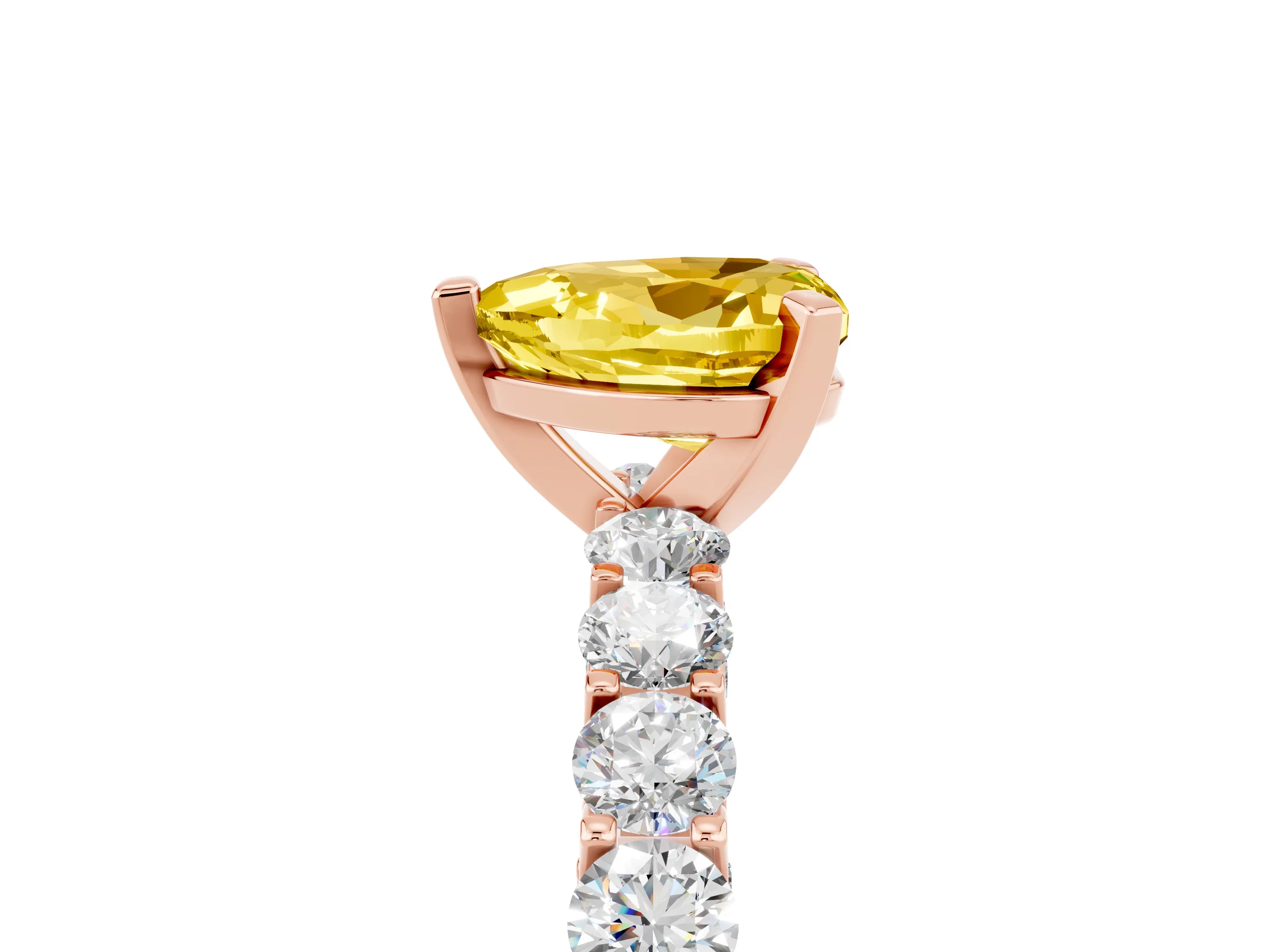 Rose gold Heart Cut Yellow Sapphire Solitaire Ring with Shared Prong Pavé Band and Four-Prong Setting_17