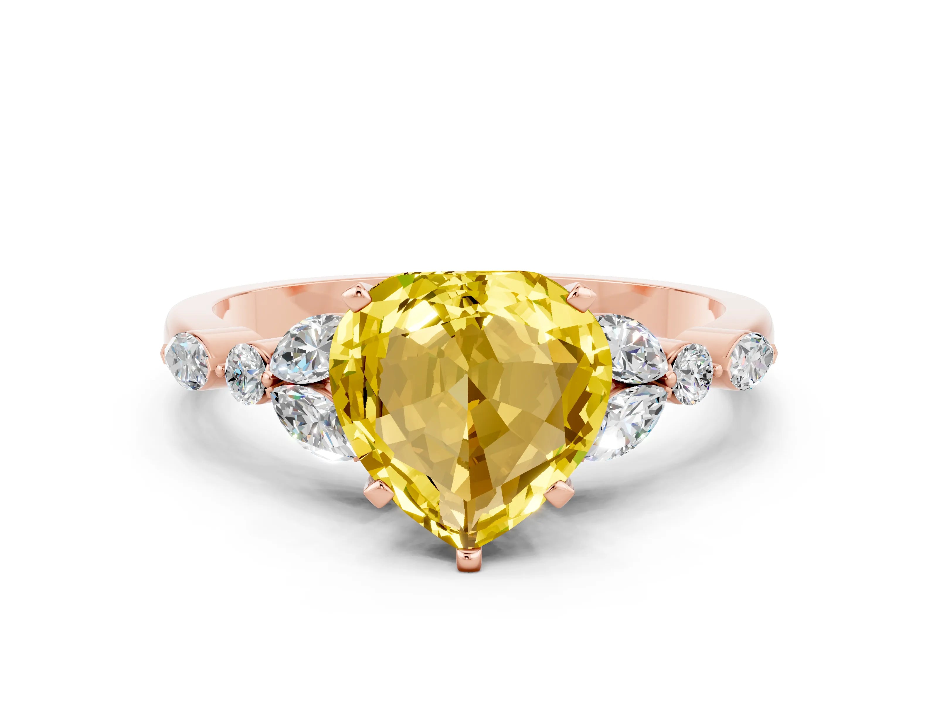 Rose gold Heart Cut Yellow Sapphire Solitaire Ring with Side Stones and Four-Prong Setting_12