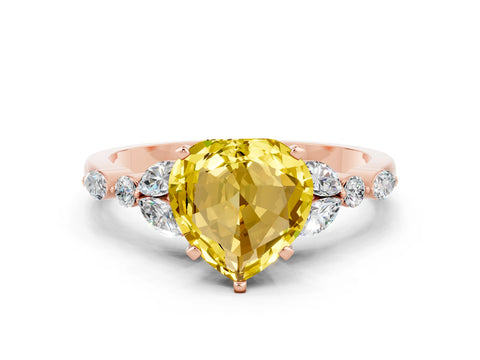 Rose gold Heart Cut Yellow Sapphire Solitaire Ring with Side Stones and Four-Prong Setting_12