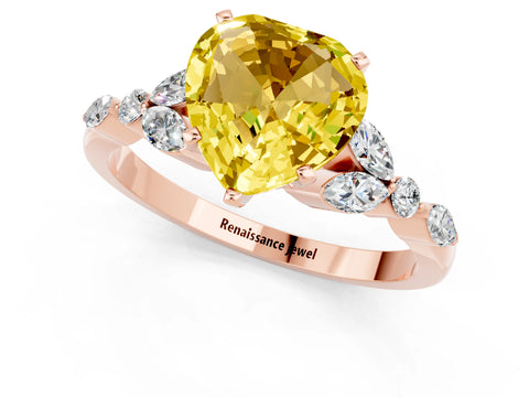 Rose gold Heart Cut Yellow Sapphire Solitaire Ring with Side Stones and Four-Prong Setting_13