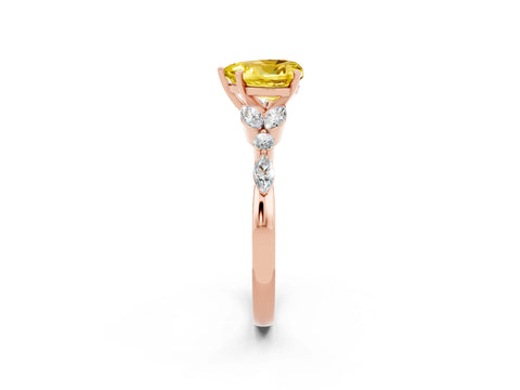 Rose gold Heart Cut Yellow Sapphire Solitaire Ring with Side Stones and Four-Prong Setting_14