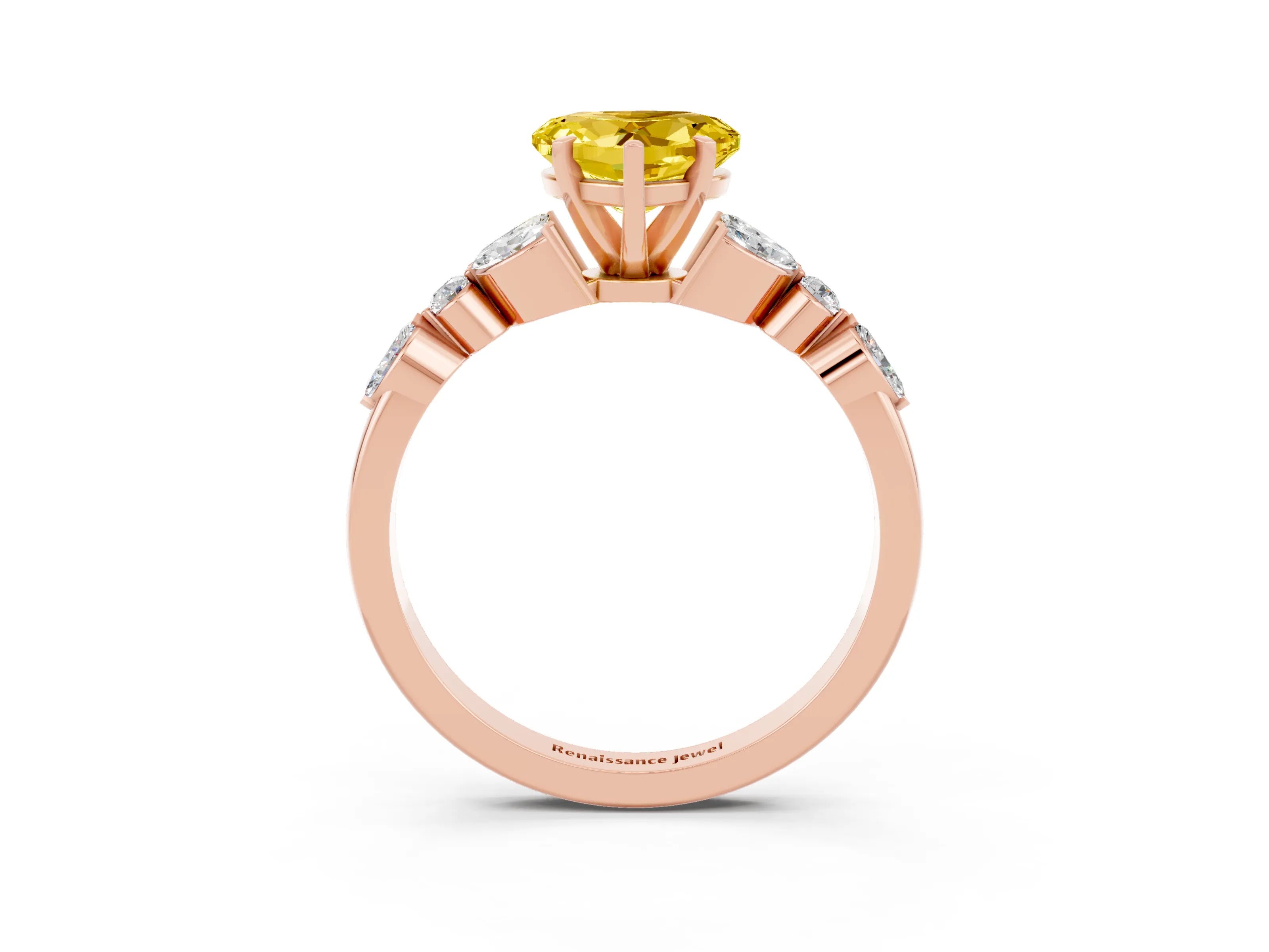 Rose gold Heart Cut Yellow Sapphire Solitaire Ring with Side Stones and Four-Prong Setting_15