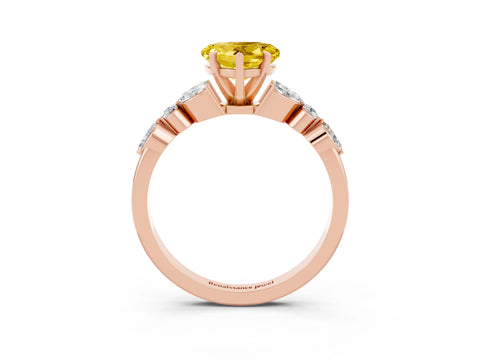 Rose gold Heart Cut Yellow Sapphire Solitaire Ring with Side Stones and Four-Prong Setting_15