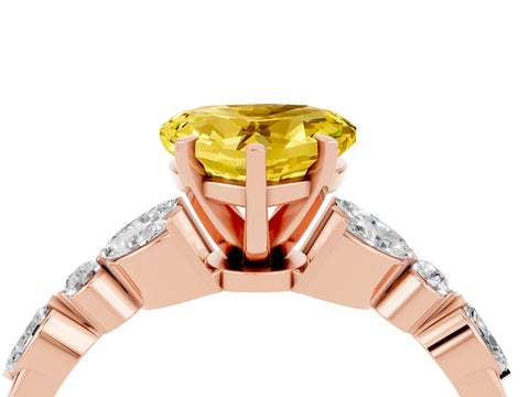 Rose gold Heart Cut Yellow Sapphire Solitaire Ring with Side Stones and Four-Prong Setting_16