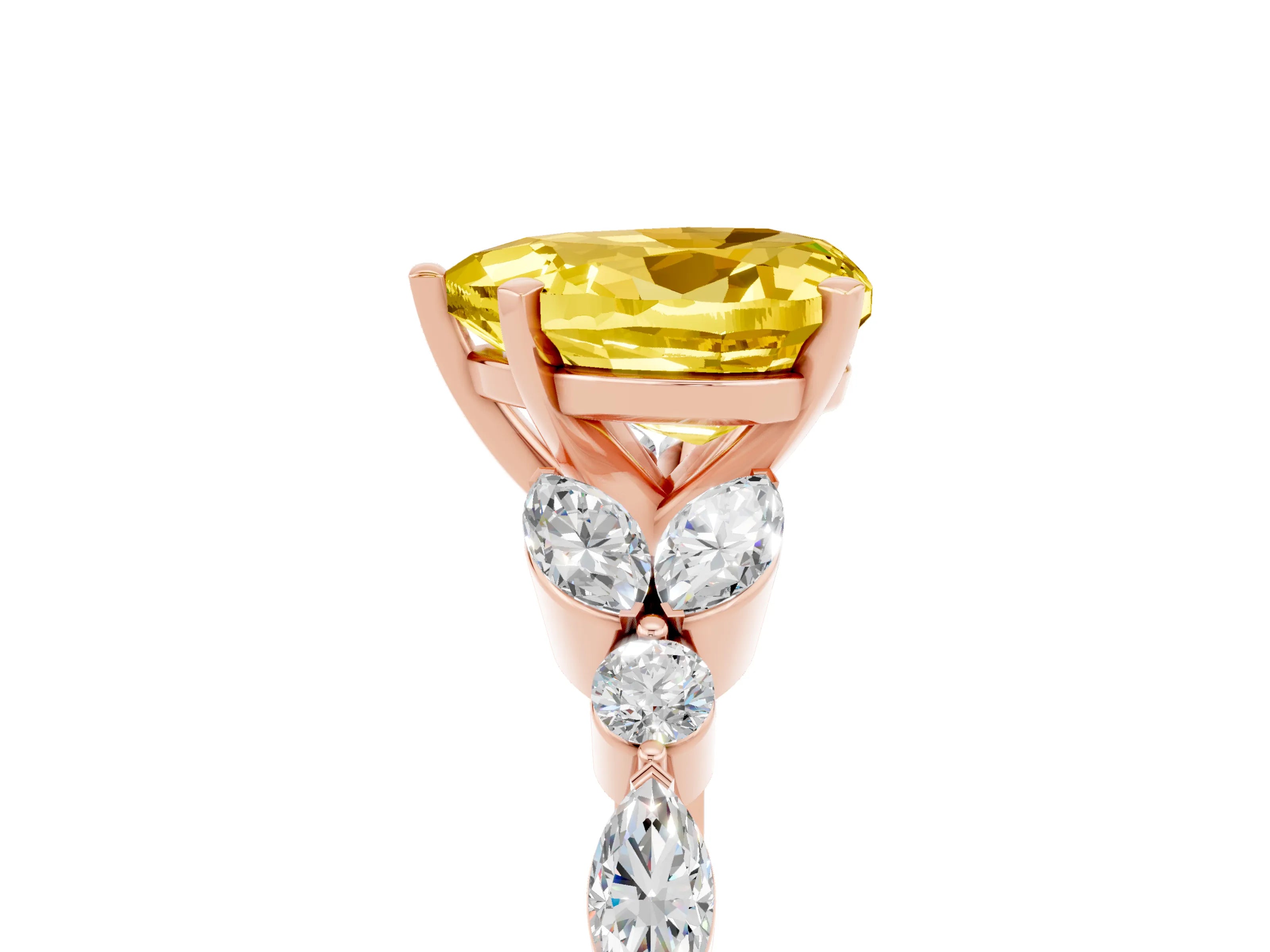 Rose gold Heart Cut Yellow Sapphire Solitaire Ring with Side Stones and Four-Prong Setting_17