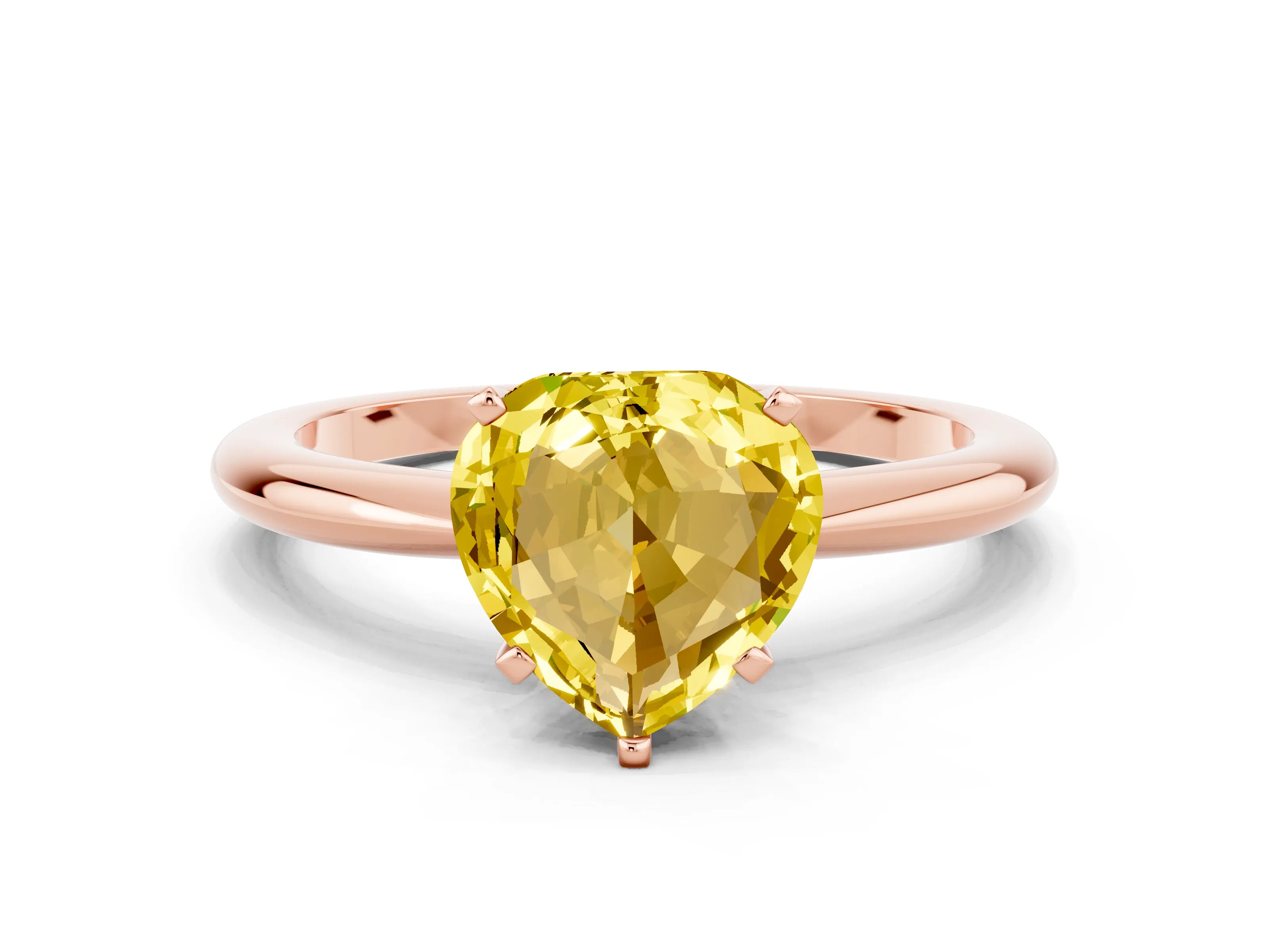 Rose gold Heart Cut Yellow Sapphire Solitaire Ring with Six-Prong Setting and Classic Band