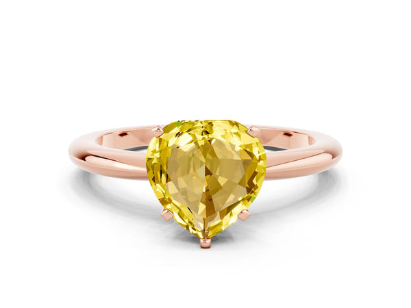 Rose gold Heart Cut Yellow Sapphire Solitaire Ring with Six-Prong Setting and Classic Band