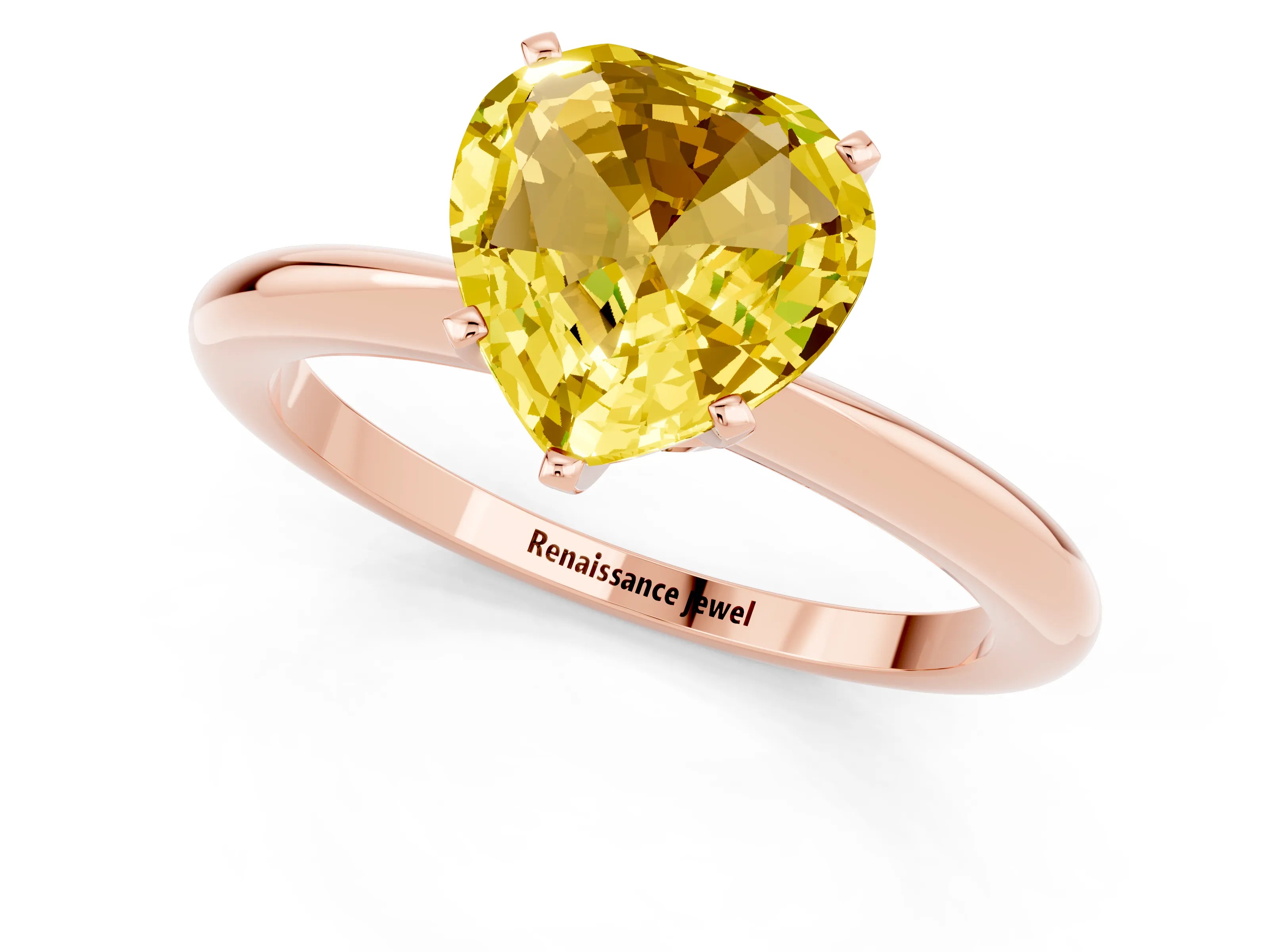 Rose gold Heart Cut Yellow Sapphire Solitaire Ring with Six-Prong Setting and Classic Band_1