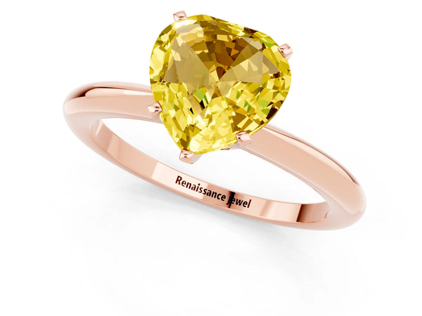 Rose gold Heart Cut Yellow Sapphire Solitaire Ring with Six-Prong Setting and Classic Band