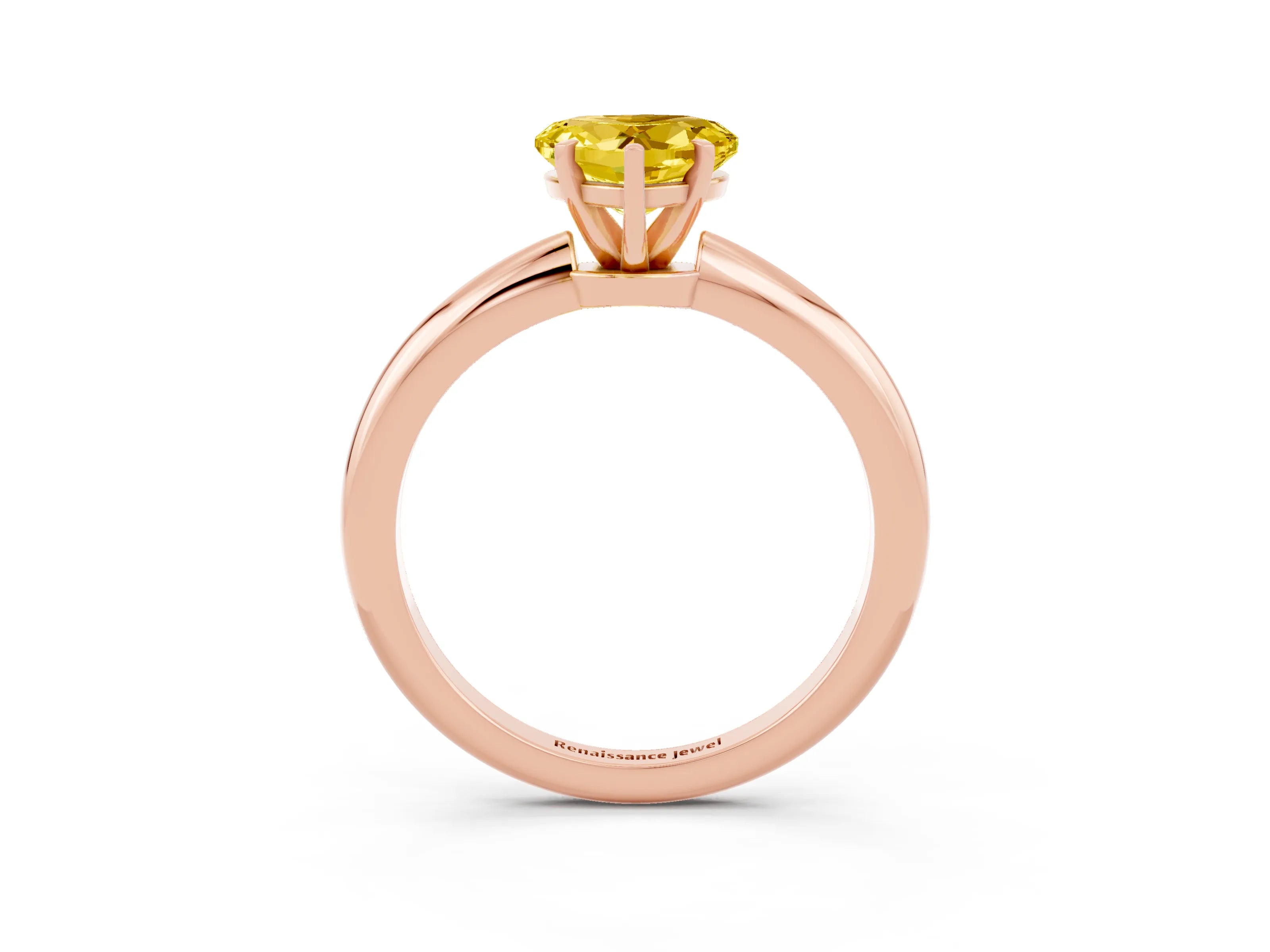 Rose gold Heart Cut Yellow Sapphire Solitaire Ring with Six-Prong Setting and Classic Band_3