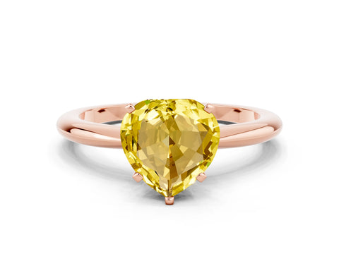 Rose gold Heart Cut Yellow Sapphire Solitaire Ring with Six-Prong Setting and Classic Band