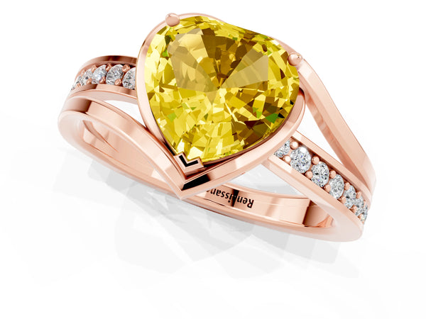 Rose gold Heart Cut Yellow Sapphire Solitaire Ring with Split Shank and Prong Setting
