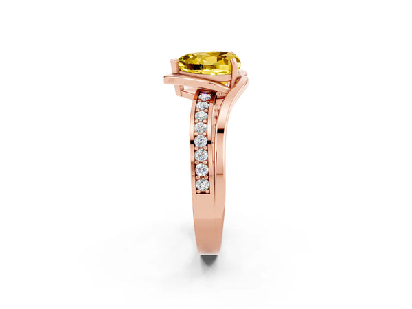 Rose gold Heart Cut Yellow Sapphire Solitaire Ring with Split Shank and Prong Setting