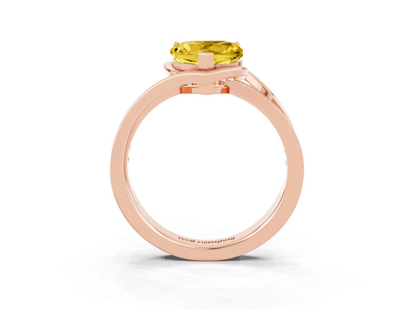 Rose gold Heart Cut Yellow Sapphire Solitaire Ring with Split Shank and Prong Setting