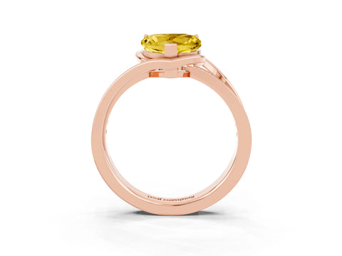 Rose gold Heart Cut Yellow Sapphire Solitaire Ring with Split Shank and Prong Setting_3