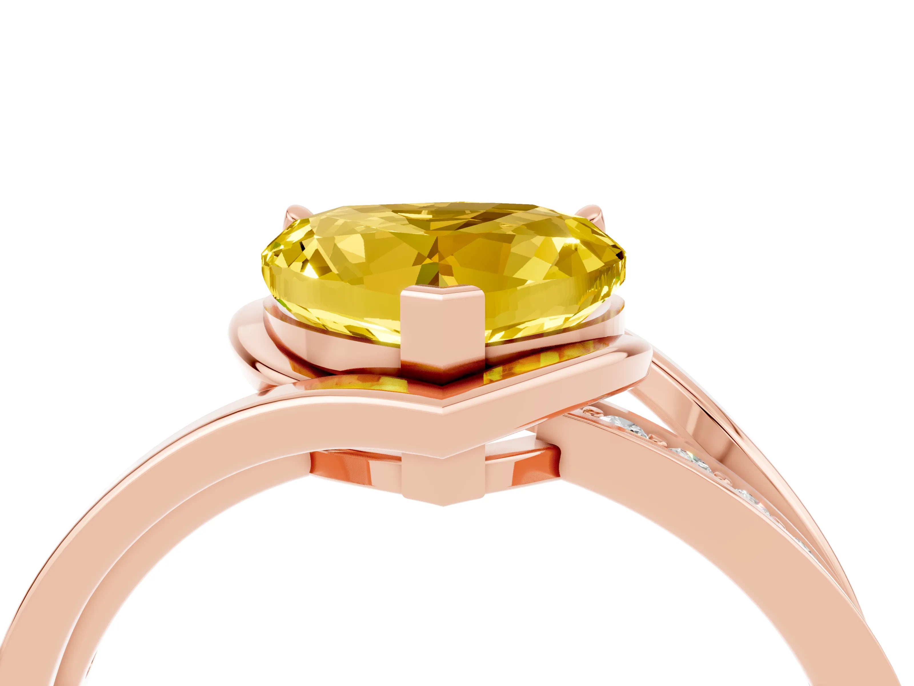 Rose gold Heart Cut Yellow Sapphire Solitaire Ring with Split Shank and Prong Setting_4