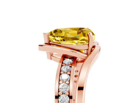 Rose gold Heart Cut Yellow Sapphire Solitaire Ring with Split Shank and Prong Setting_5
