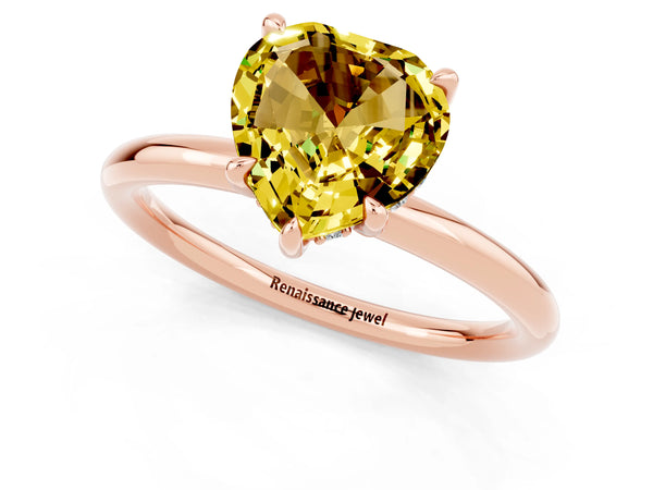 Rose gold Heart Cut Yellow Sapphire Solitaire Ring with Thin Band and Four-Prong Setting