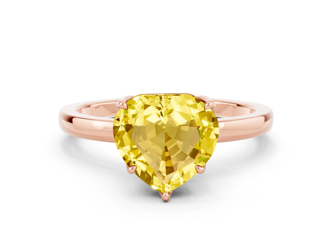 Rose gold Heart Cut Yellow Sapphire Solitaire Ring with Thin Band and Prong Setting_12