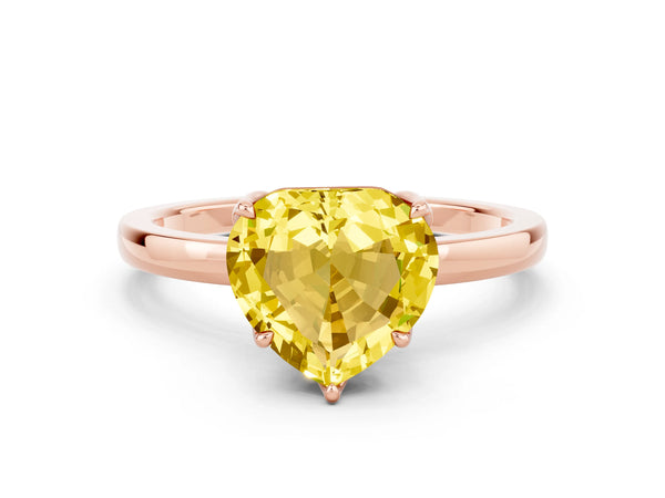 Rose gold Heart Cut Yellow Sapphire Solitaire Ring with Thin Band and Prong Setting