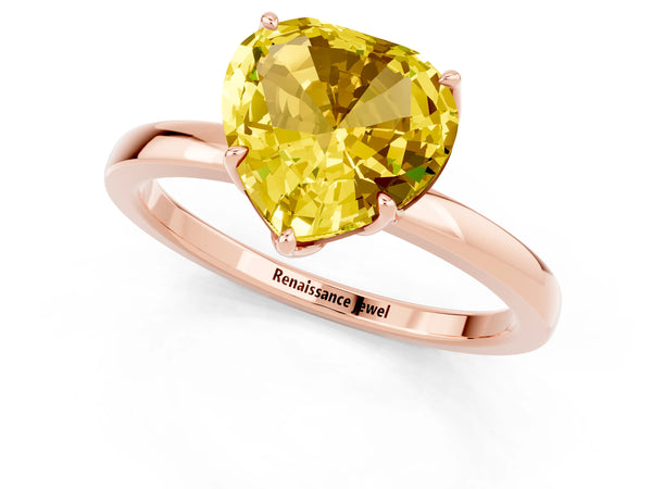 Rose gold Heart Cut Yellow Sapphire Solitaire Ring with Thin Band and Prong Setting