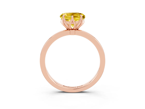 Rose gold Heart Cut Yellow Sapphire Solitaire Ring with Thin Band and Prong Setting