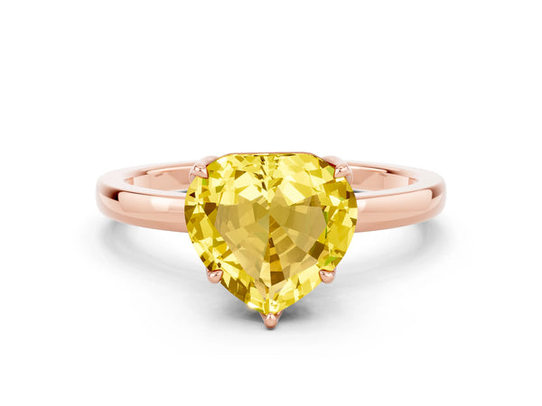 Rose gold Heart Cut Yellow Sapphire Solitaire Ring with Thin Band and Prong Setting