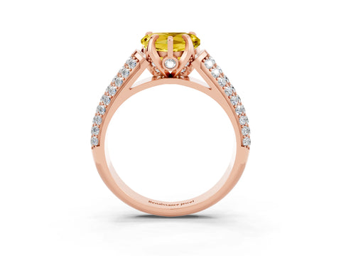 Rose gold Heart Cut Yellow Sapphire Solitaire Ring with Three-Row Pavé Band and Four-Prong Setting_15
