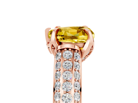 Rose gold Heart Cut Yellow Sapphire Solitaire Ring with Three-Row Pavé Band and Four-Prong Setting_17