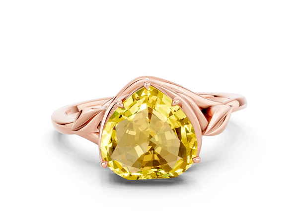 Rose gold Heart Cut Yellow Sapphire Solitaire Ring with Twist Band and Four-Prong Setting