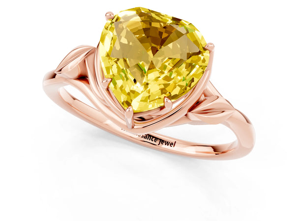 Rose gold Heart Cut Yellow Sapphire Solitaire Ring with Twist Band and Four-Prong Setting