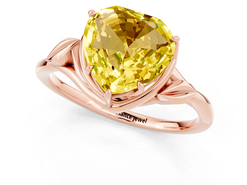 Rose gold Heart Cut Yellow Sapphire Solitaire Ring with Twist Band and Four-Prong Setting_25