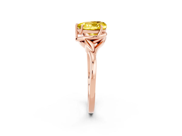 Rose gold Heart Cut Yellow Sapphire Solitaire Ring with Twist Band and Four-Prong Setting