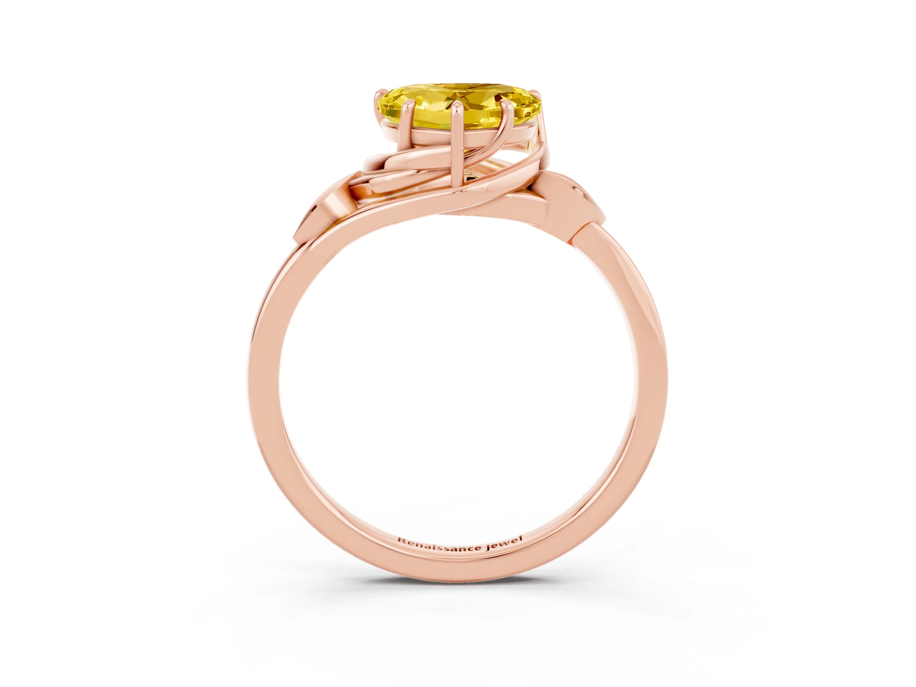 Rose gold Heart Cut Yellow Sapphire Solitaire Ring with Twist Band and Four-Prong Setting_27