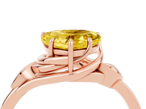 Rose gold Heart Cut Yellow Sapphire Solitaire Ring with Twist Band and Four-Prong Setting_28