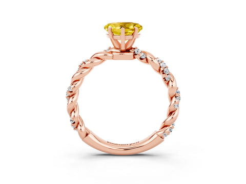 Rose gold Heart Cut Yellow Sapphire Solitaire Ring with Twisted Band and Pavé Accents_3