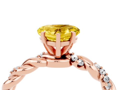 Rose gold Heart Cut Yellow Sapphire Solitaire Ring with Twisted Band and Pavé Accents_4