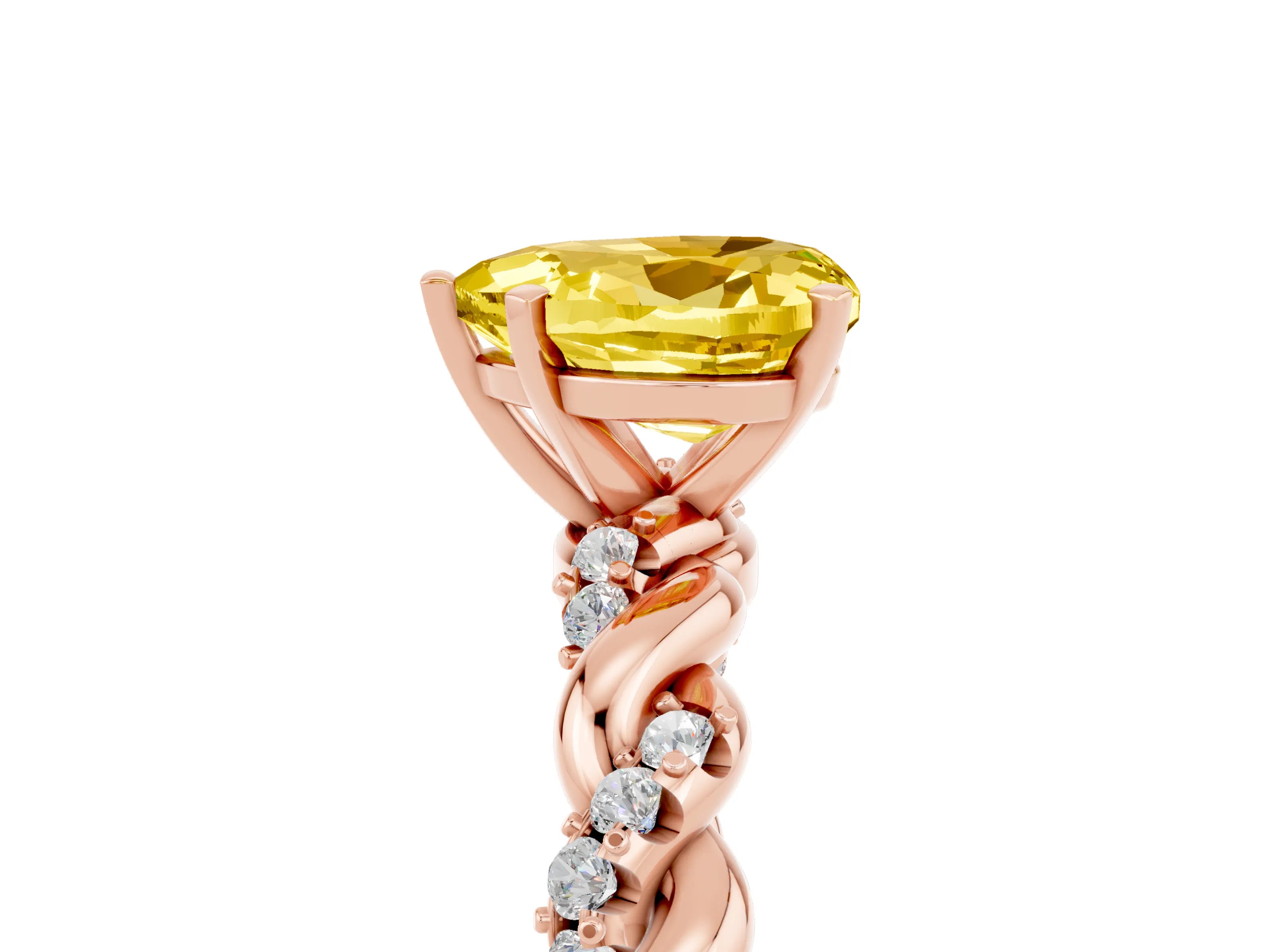 Rose gold Heart Cut Yellow Sapphire Solitaire Ring with Twisted Band and Pavé Accents_5