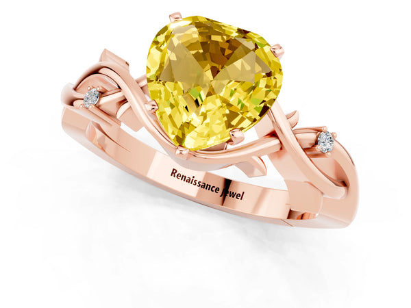 Rose gold Heart Cut Yellow Sapphire Solitaire Ring with Twisted Band and Prong Setting