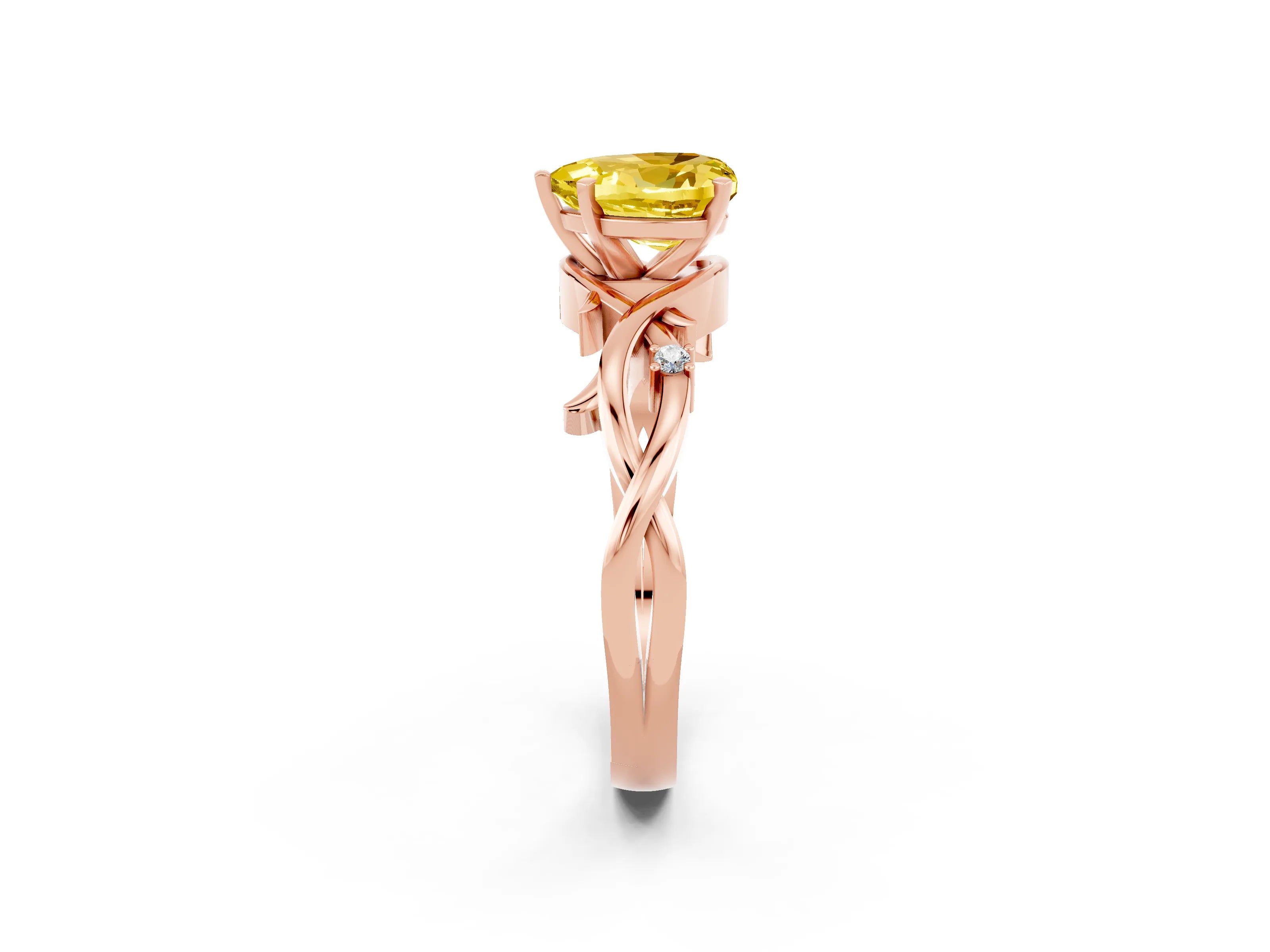 Rose gold Heart Cut Yellow Sapphire Solitaire Ring with Twisted Band and Prong Setting_2