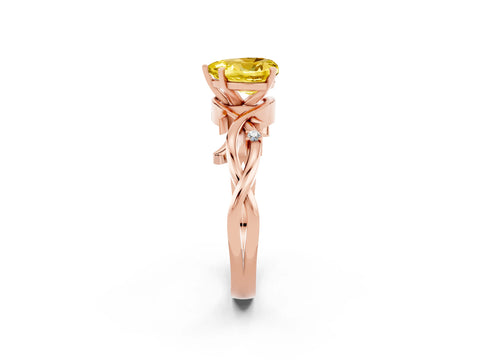 Rose gold Heart Cut Yellow Sapphire Solitaire Ring with Twisted Band and Prong Setting_2