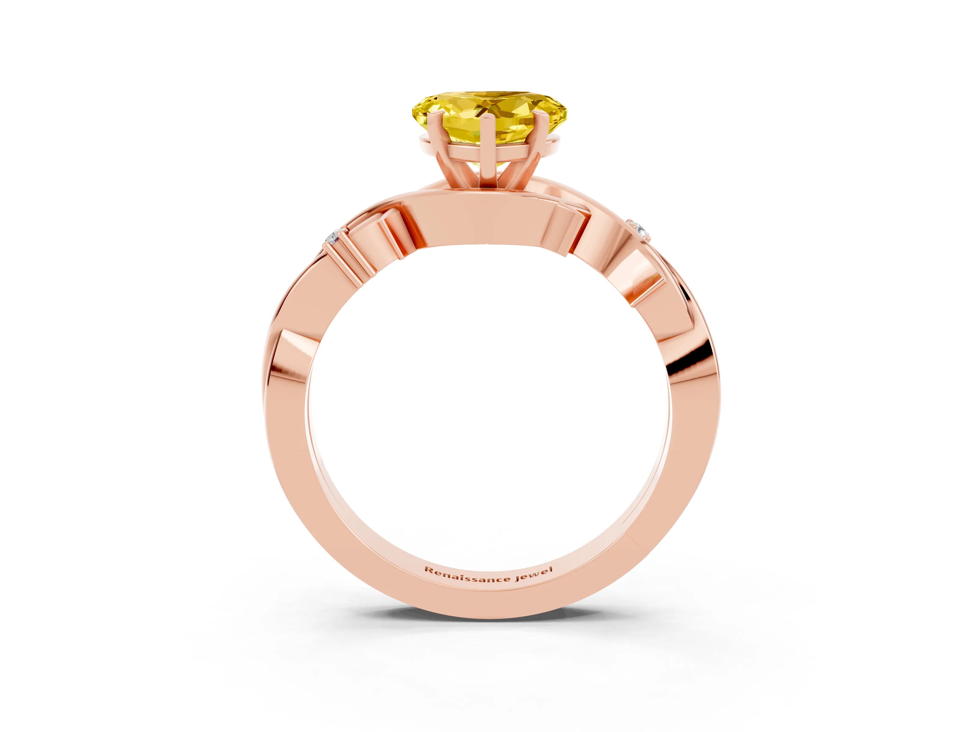 Rose gold Heart Cut Yellow Sapphire Solitaire Ring with Twisted Band and Prong Setting_3