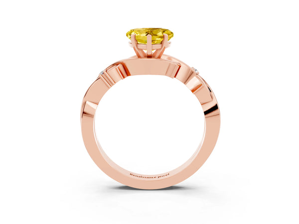 Rose gold Heart Cut Yellow Sapphire Solitaire Ring with Twisted Band and Prong Setting