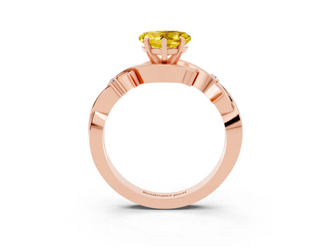 Rose gold Heart Cut Yellow Sapphire Solitaire Ring with Twisted Band and Prong Setting_3