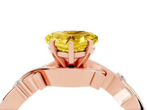 Rose gold Heart Cut Yellow Sapphire Solitaire Ring with Twisted Band and Prong Setting_4