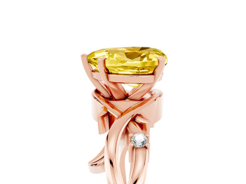 Rose gold Heart Cut Yellow Sapphire Solitaire Ring with Twisted Band and Prong Setting_5