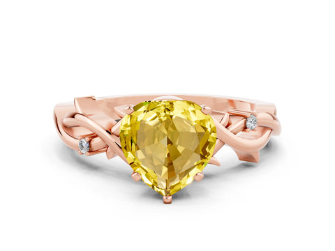 Rose gold Heart Cut Yellow Sapphire Solitaire Ring with Twisted Band and Prong Setting